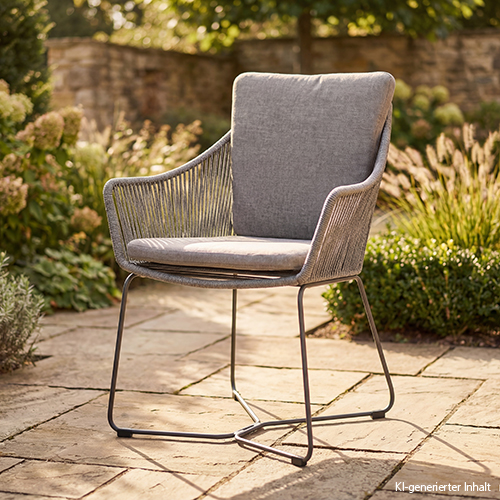 Grauer Rattan Gartenstuhl mit grauem Polster