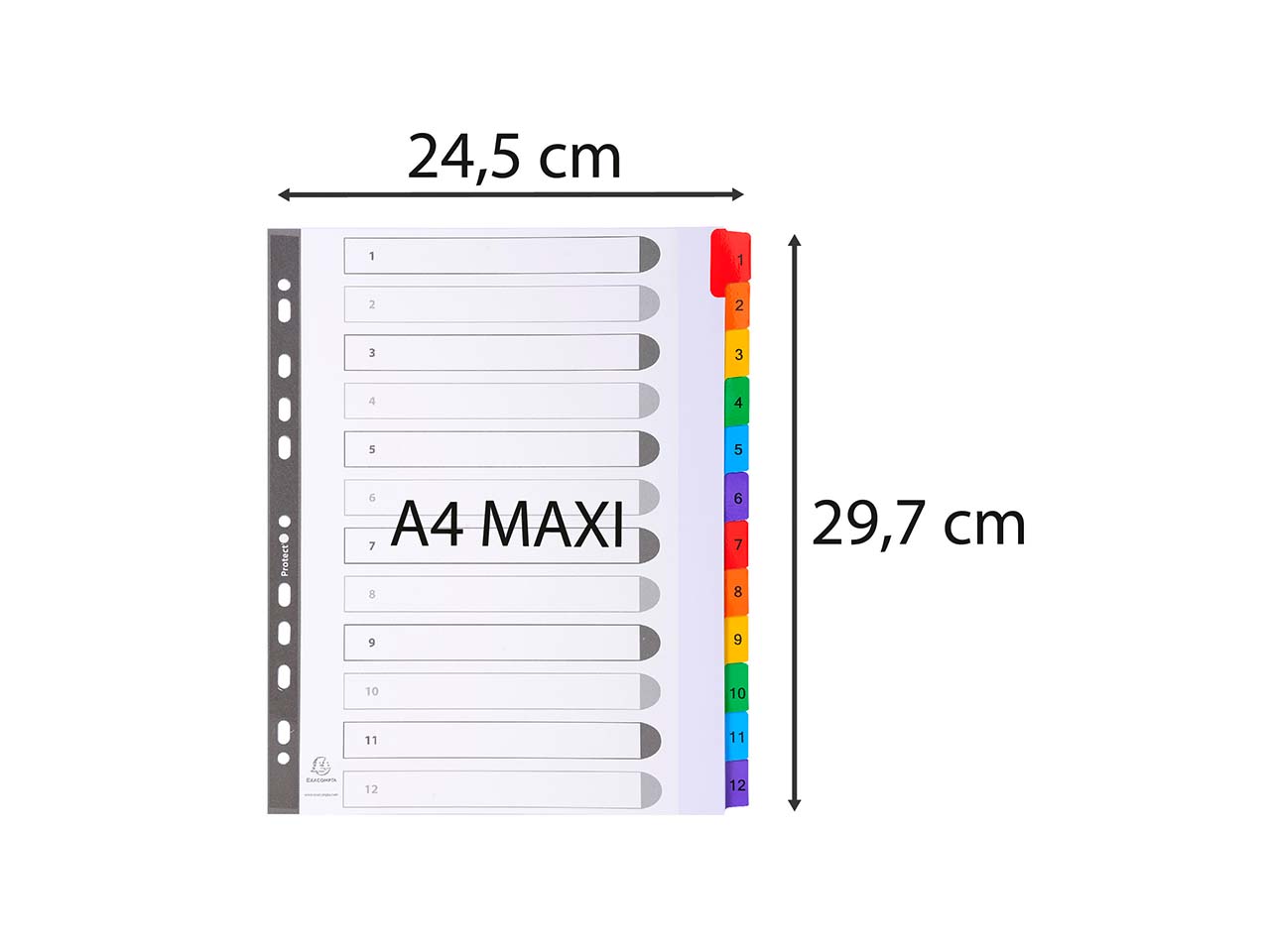 20 Exacompta Register, 12 Taben farbig numerisch, 160 g/m², DIN A4 Maxi, weiß
