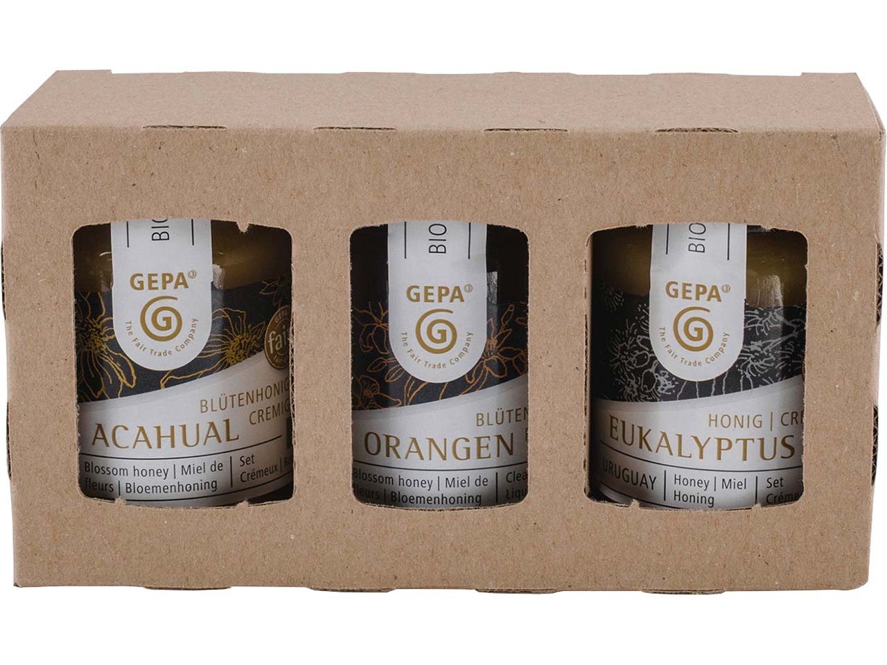 GEPA Bio-Honig 'Trio', Eukalyptus, Orange und Acahual, 3 x 125 g