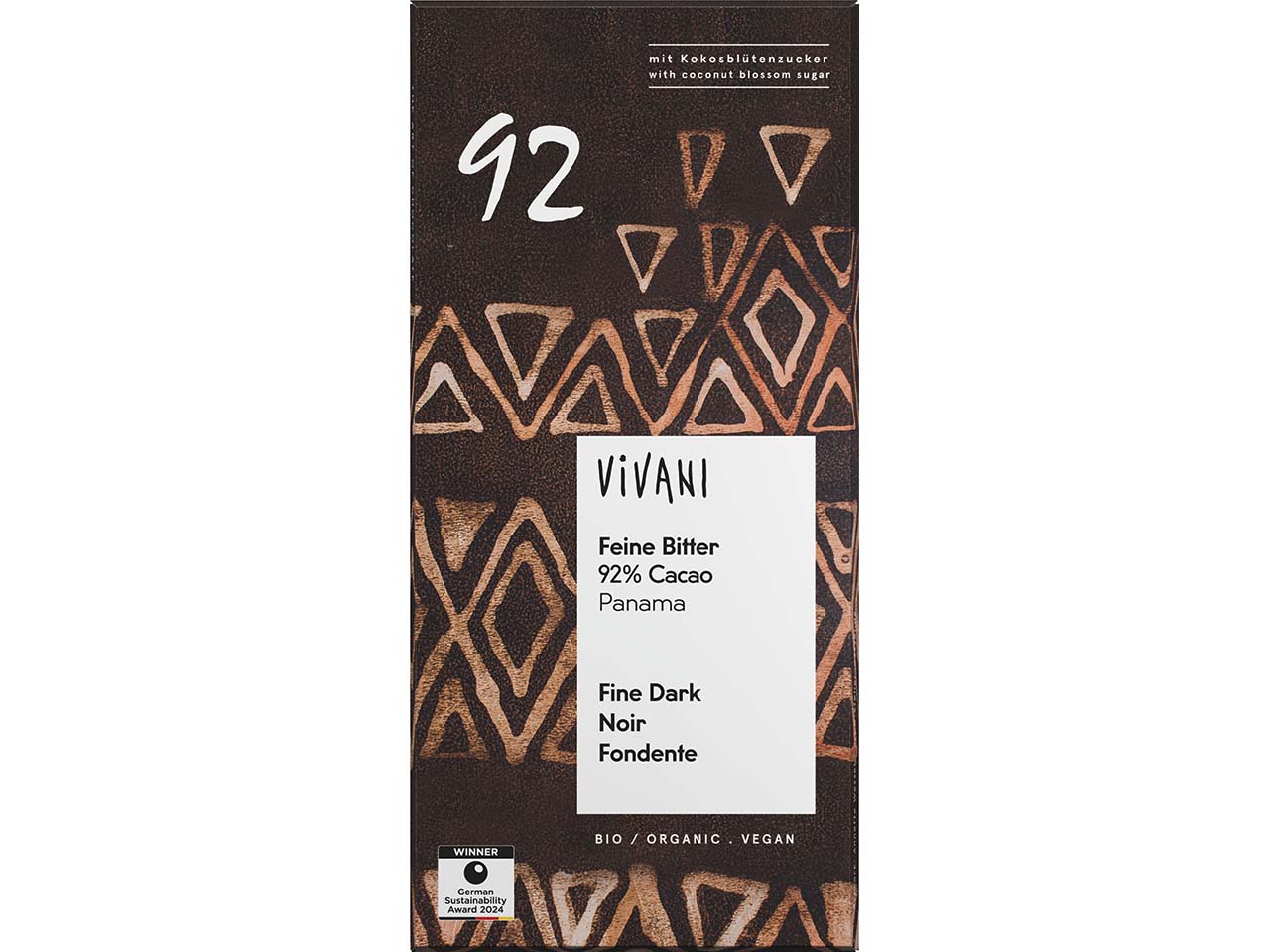 VIVANI Bio-Zartbitter-Schokolade "Feine Bitter" 92 % Kakao, Panama, vegan, 80 g