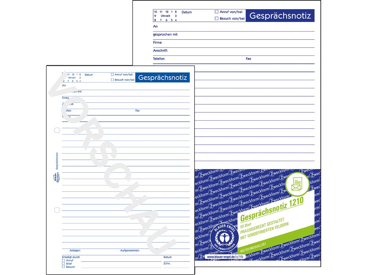 Avery Zweckform Recycling Formularbuch '1210' Gesprächsnotiz