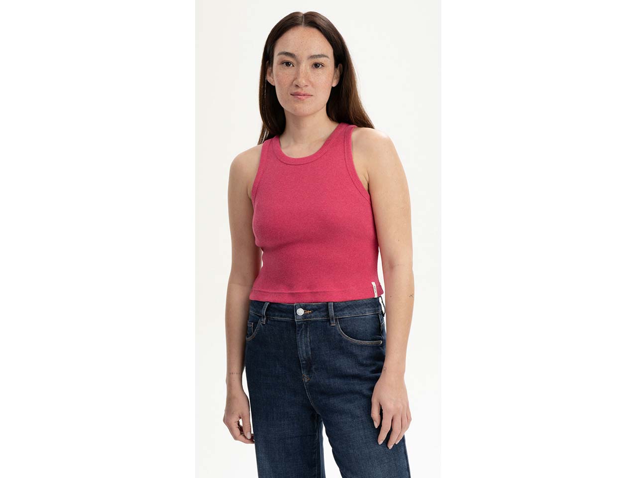 MELA Bio-Damen-Cropped-Rippstrick-Tanktop "PRISHA" mit Rundhalsaus., berry melange, Gr. M