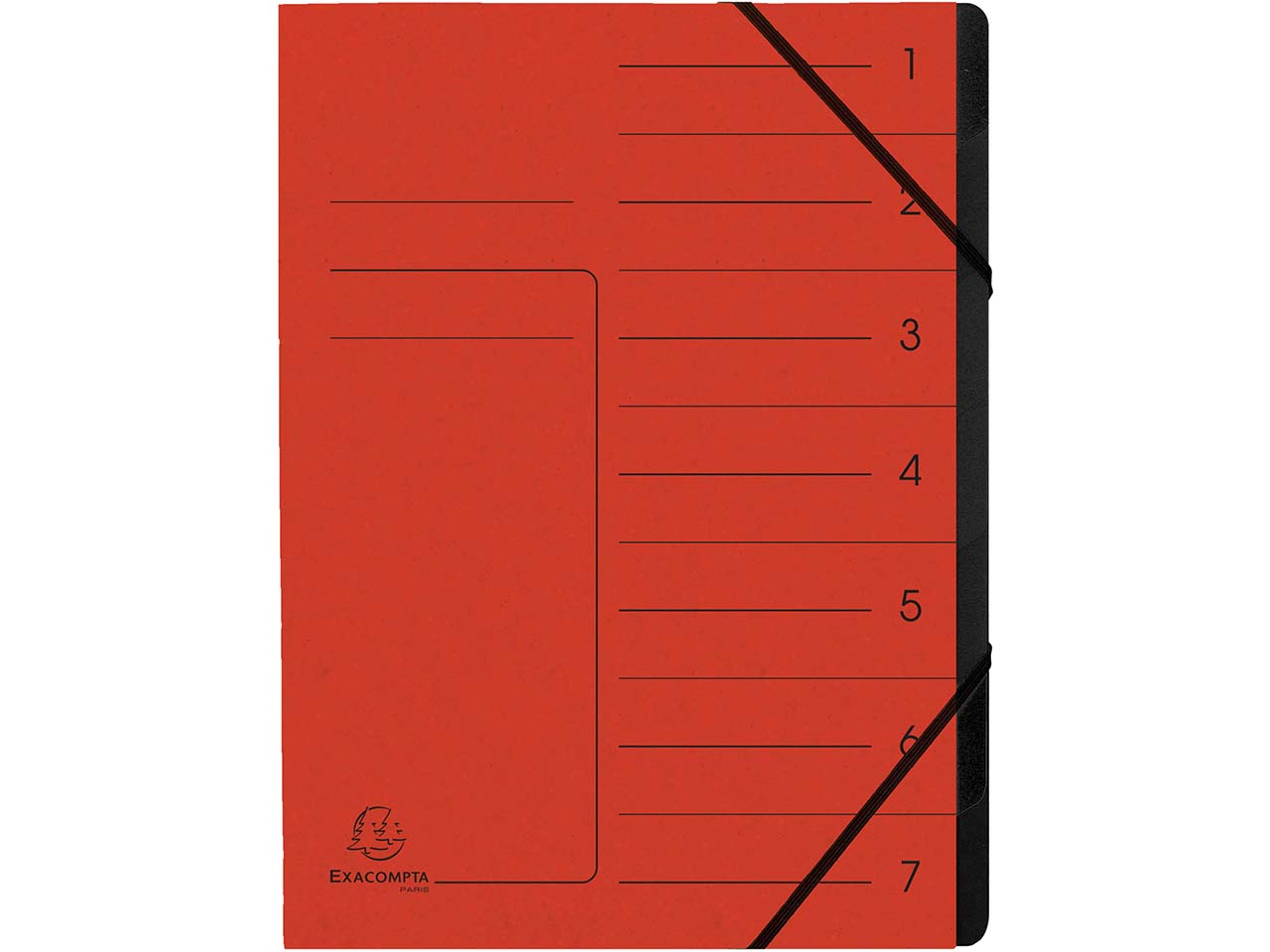 10 Exacompta Ordnungsmappen aus Colorspan, 355 g/m², DIN A4, Gummizug, 7 Fächer, rot