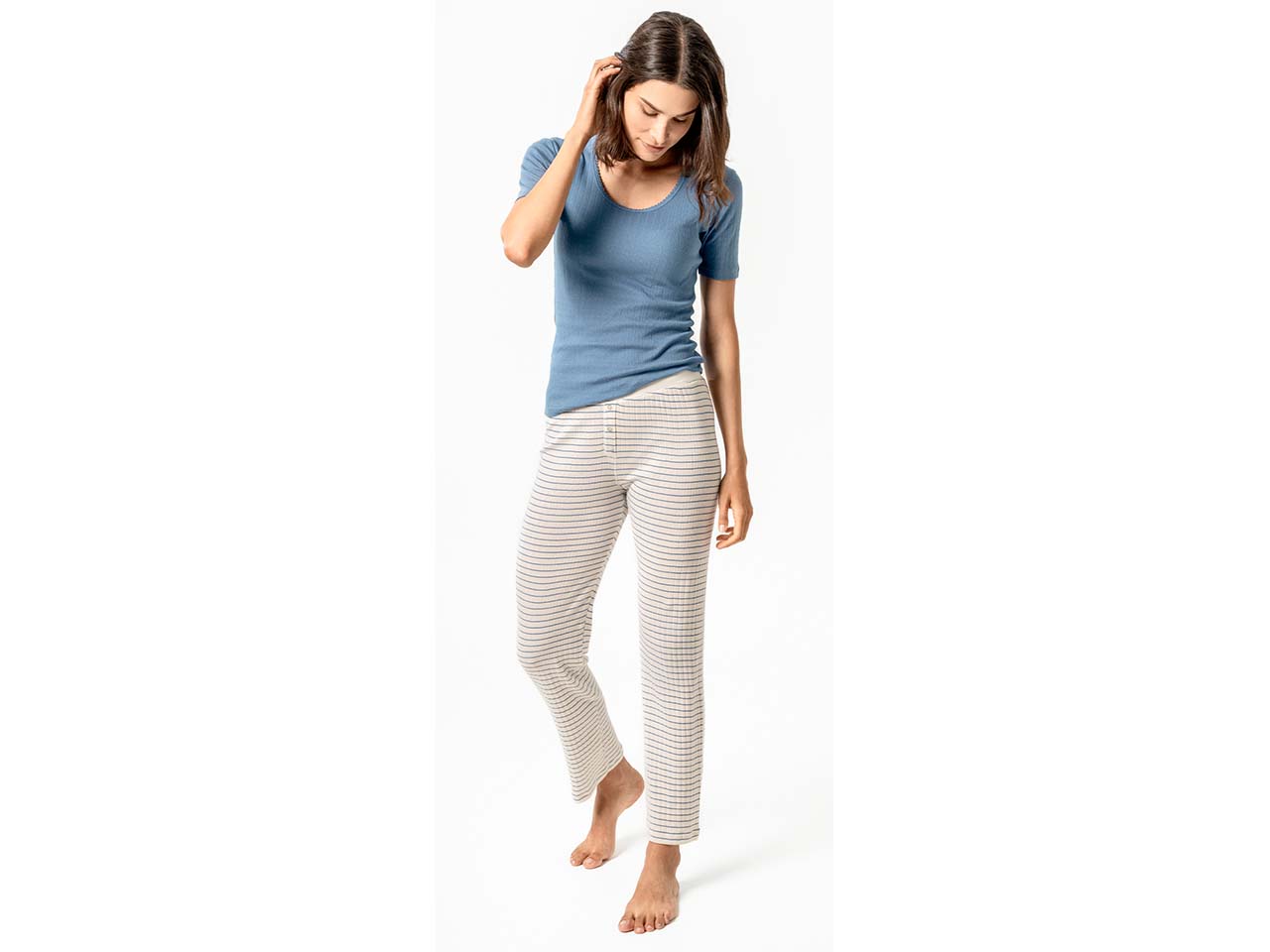 Living Crafts Bio-Damen-Schlafhose "TATUM" mit Ajourmuster, natural/seaside, Gr. L