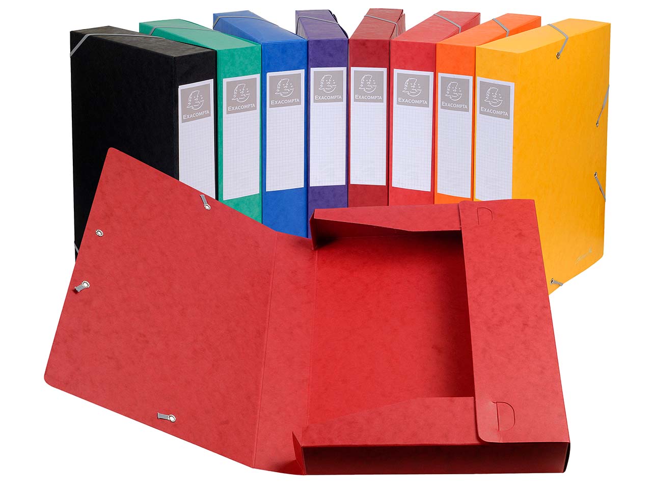 10 Exacompta Archivboxen aus Colorspan-Karton, 600 g/m², DIN A4, sortiert, RB 50 mm