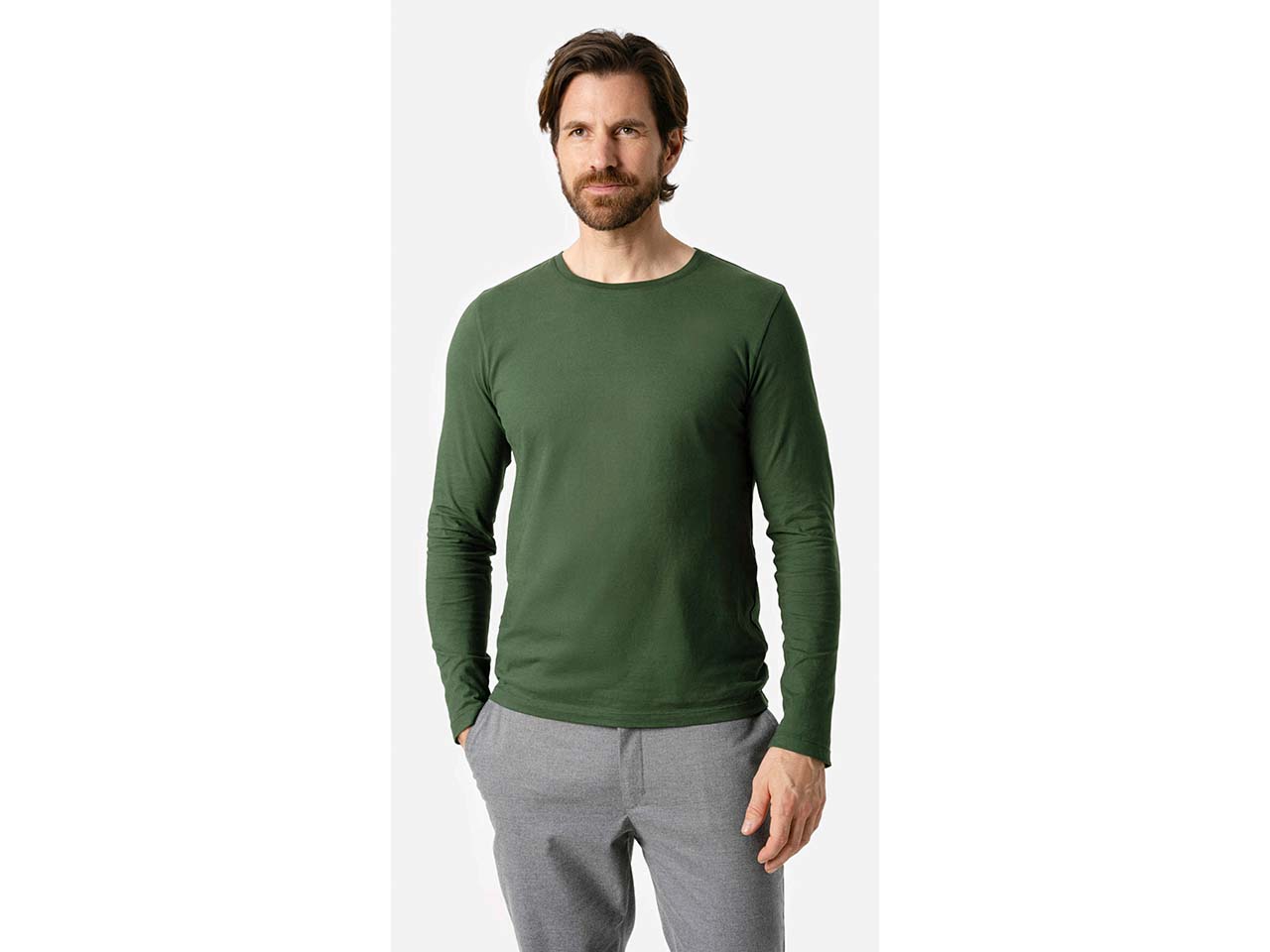 Living Crafts Bio-Herren-Langarmshirt 'TERIK' mit Rundhalsausschnitt, forest green, Gr. M
