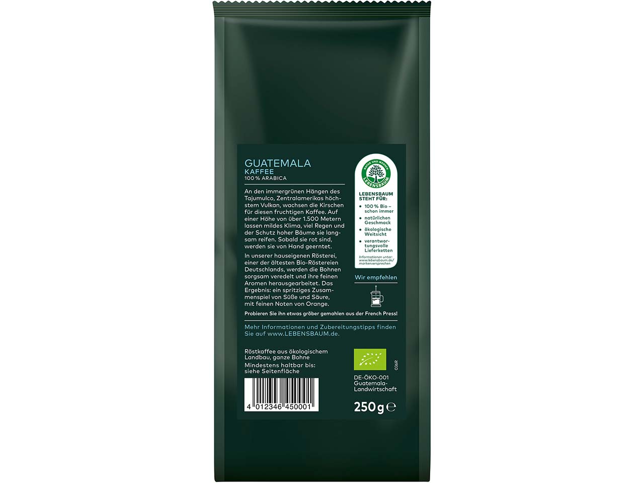 LEBENSBAUM Bio-Kaffee "Guatemala" ganze Bohnen, 250 g