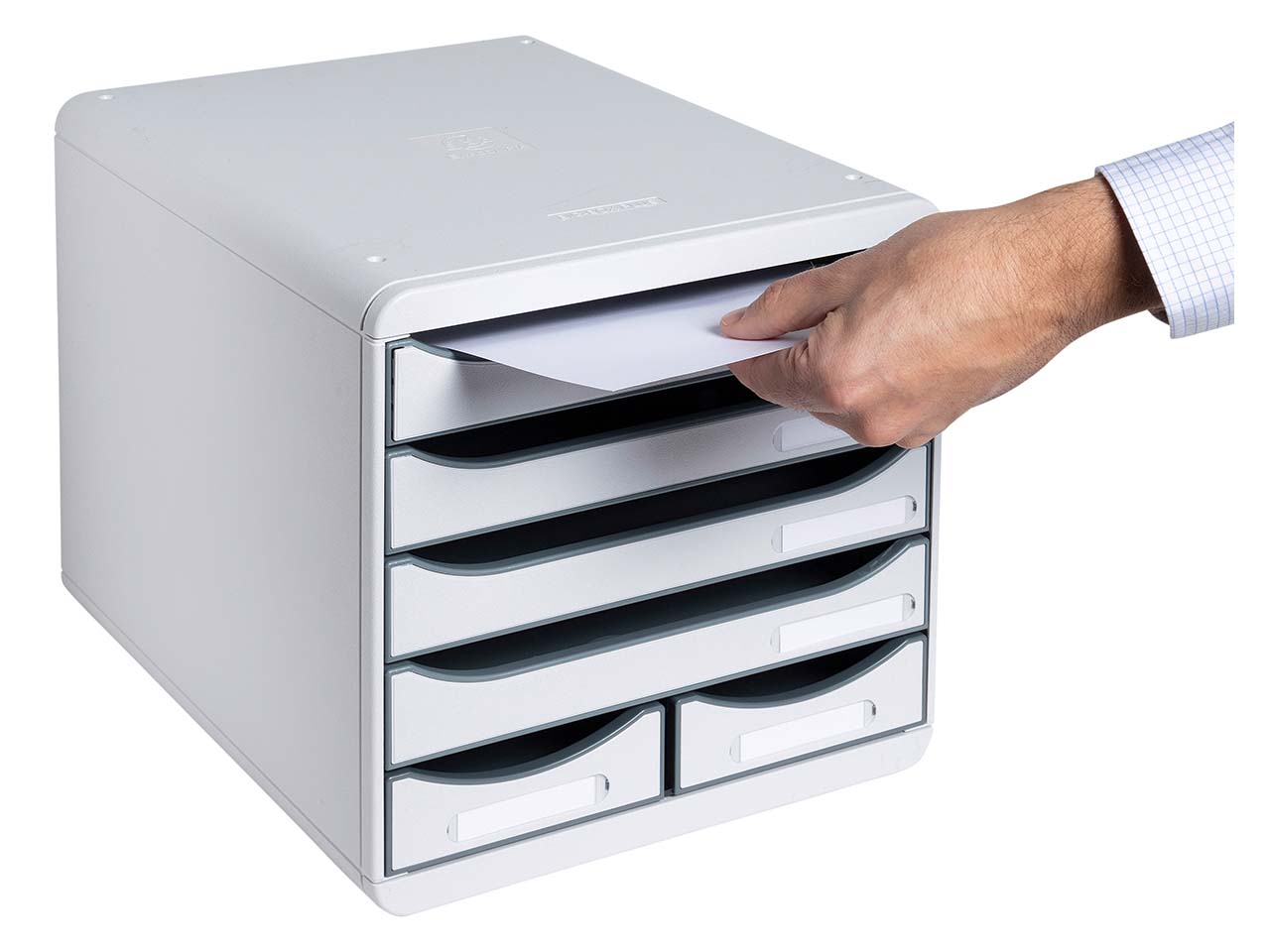 Exacompta Schubladenbox Big Box Maxi "Office", DIN A4+, 6 Schubladen offen, lichtgrau