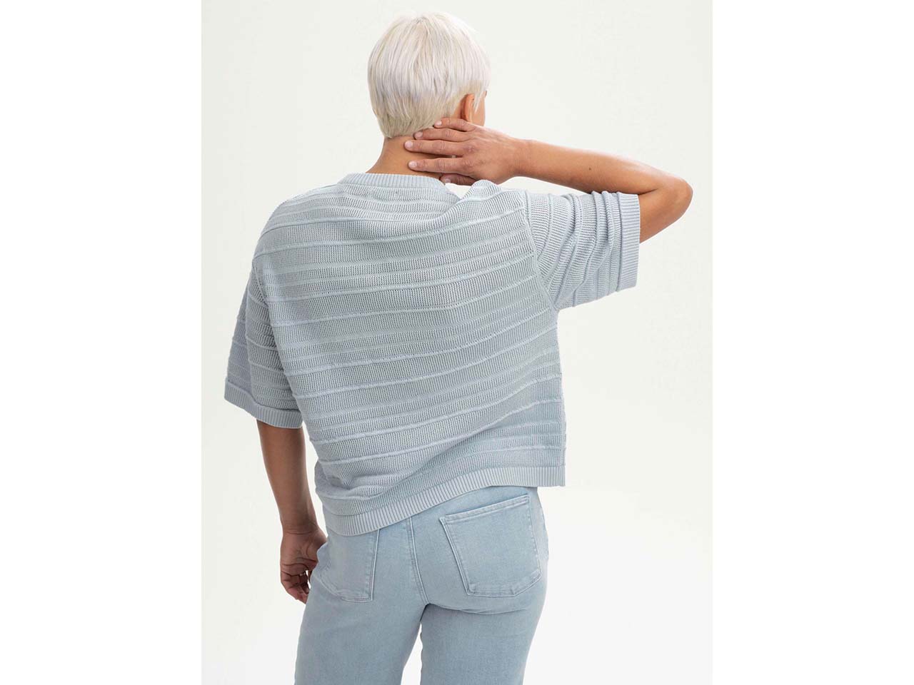 MELA Bio-Damen-Strick-T-Shirt "AROHI" strukturiert, cloudy blue, Gr. L
