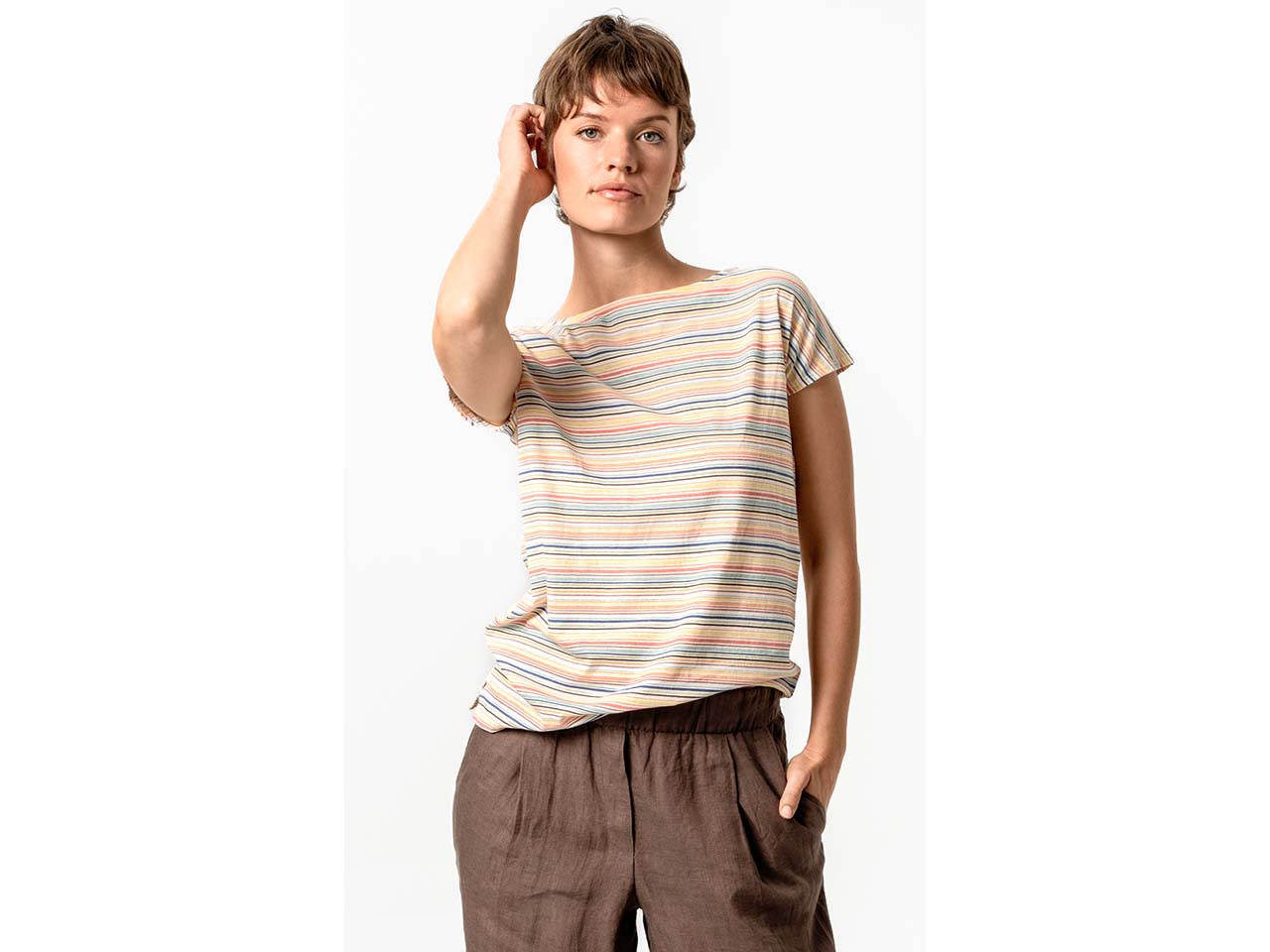 Living Crafts Damen-T-Shirt "REKA" mit angeschnittenen Ärmeln, sunny/stripe, Gr. L