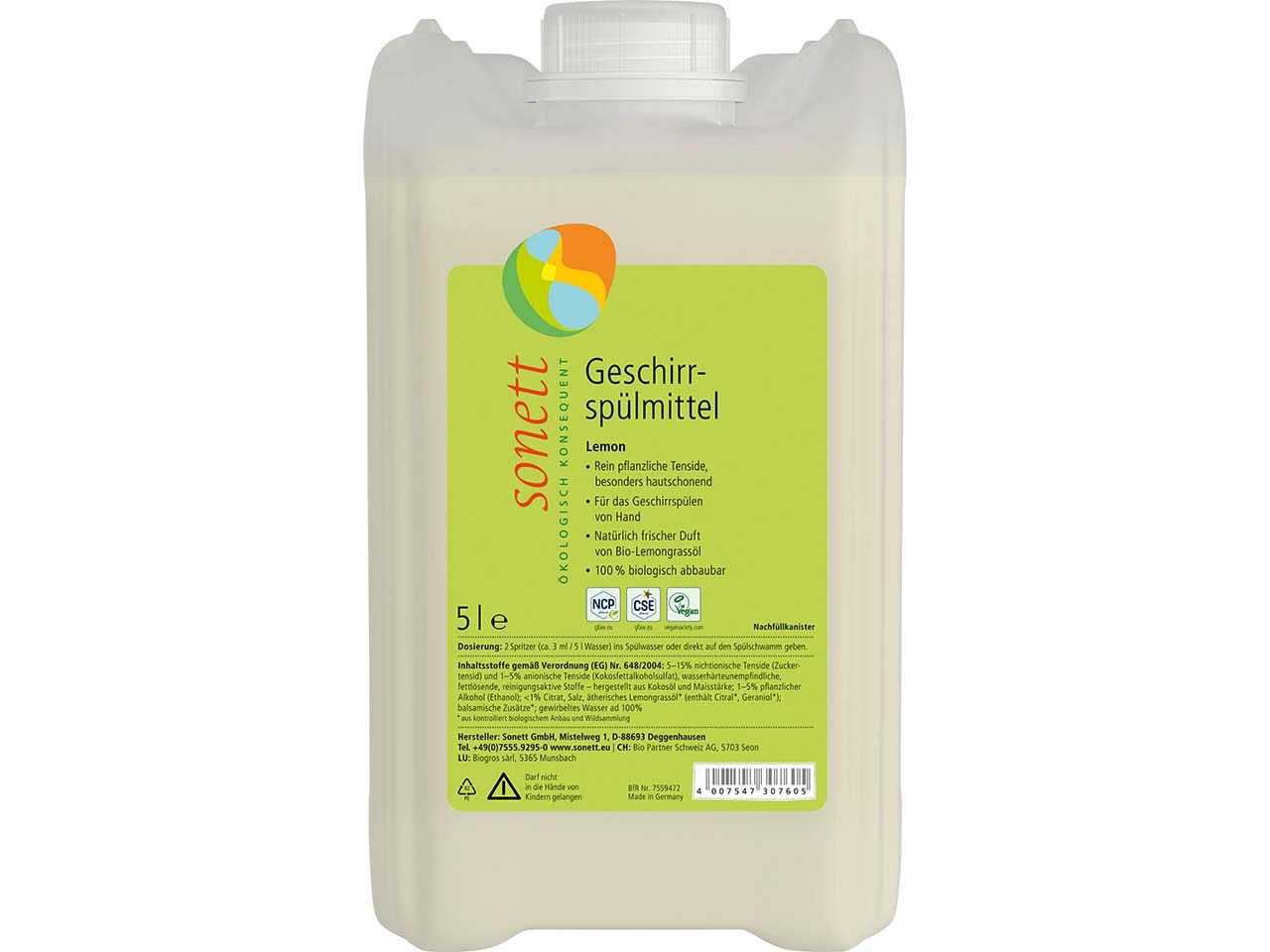 Sonett Geschirrspülmittel "Lemon" mit Lemongrassöl, Nachfüllung, 5 l
