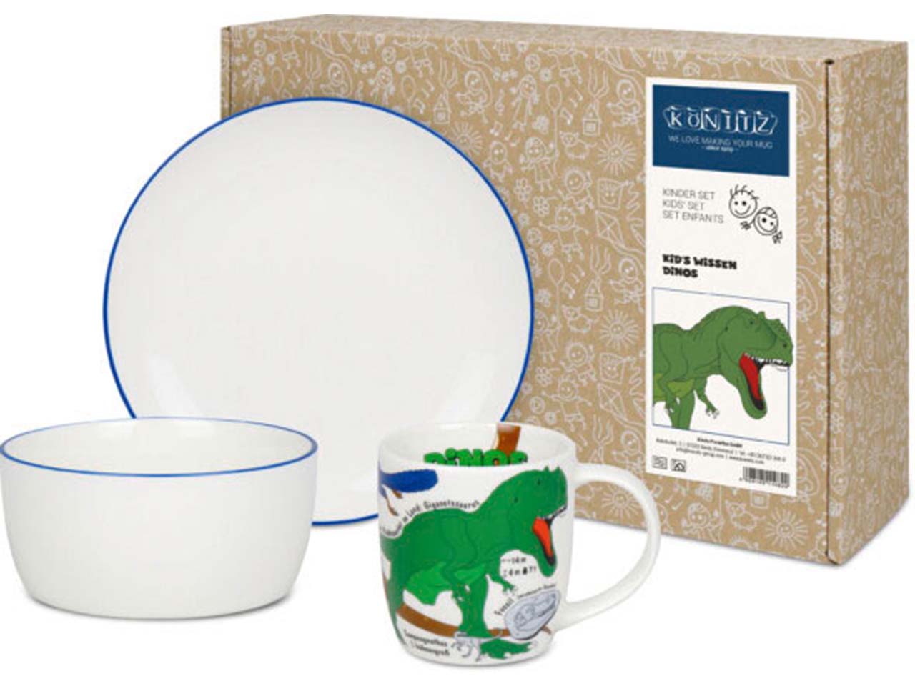 Könitz Kinder-Geschirrset "Kid´s Wissen Dinos" im Geschenkkarton