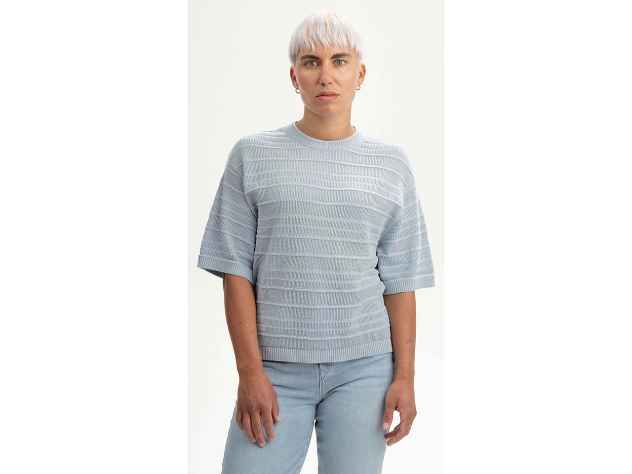 MELA Bio-Damen-Strick-T-Shirt "AROHI" strukturiert, cloudy blue, Gr. M