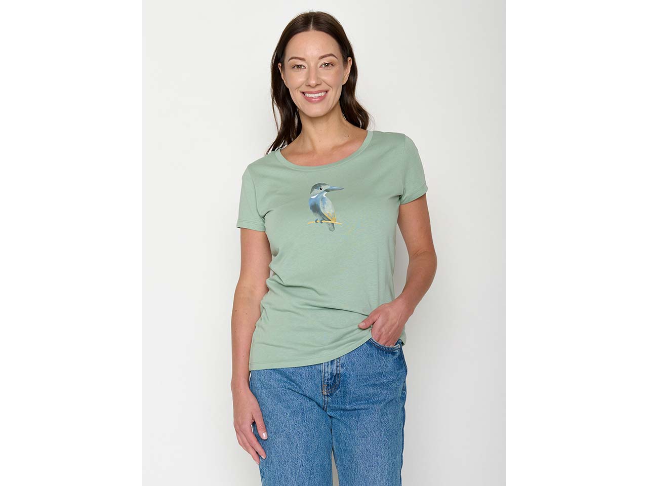GREENBOMB Bio-Damen-T-Shirt "Bird Look" mit Rundhalsausschnitt, pale green, Gr. L