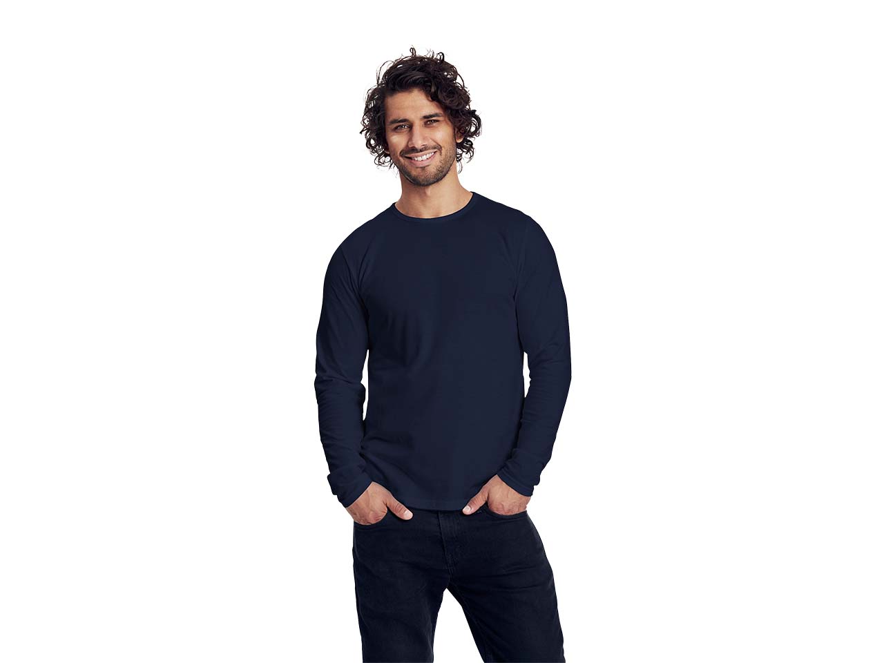 Neutral Bio-Herren-Langarmshirt mit Rundhalsaussschnitt dunkelblau, Gr. M