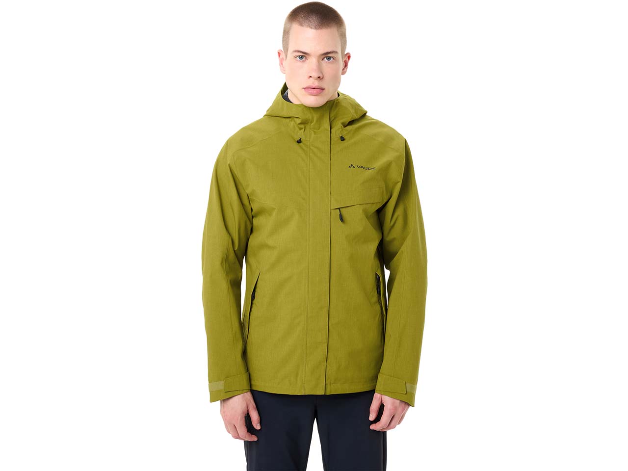 VAUDE Herren-Regenjacke "Rosemoor II" mit weitenregulierbarer Kapuze, dark leaf, Gr. L
