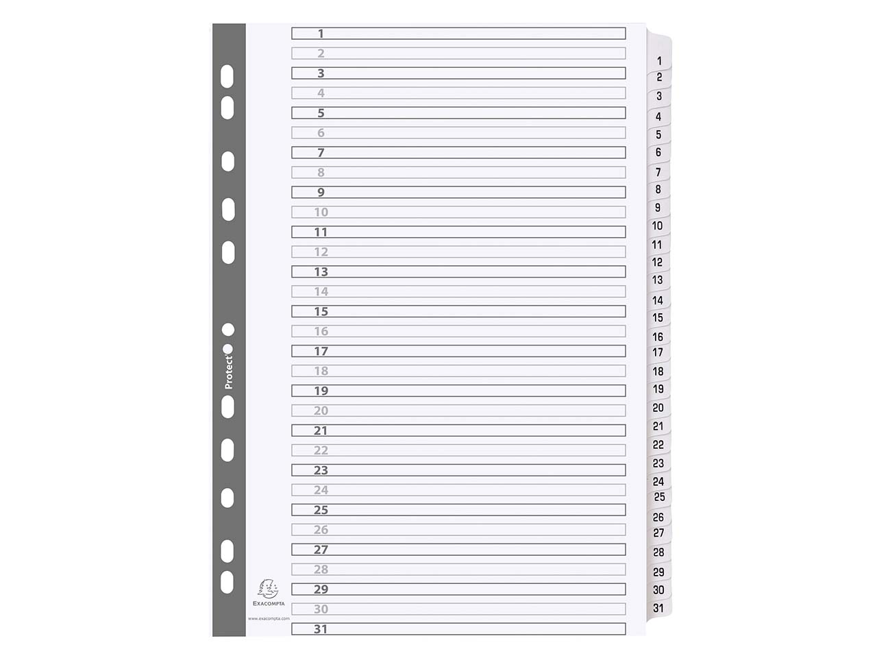 10 Exacompta Register, 31 bedruckte Taben numerisch, 160 g/m², DIN A4, weiß