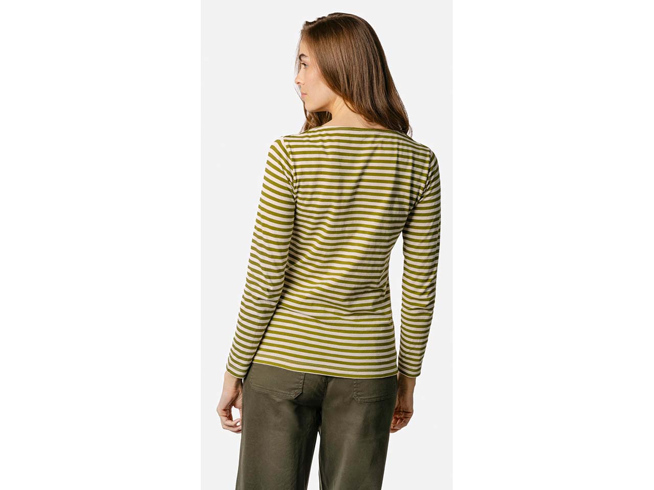 Living Crafts Bio-Damen-Langarmshirt "SINIA" mit U-Boot-Ausschnitt, cedar/cream, Gr. S