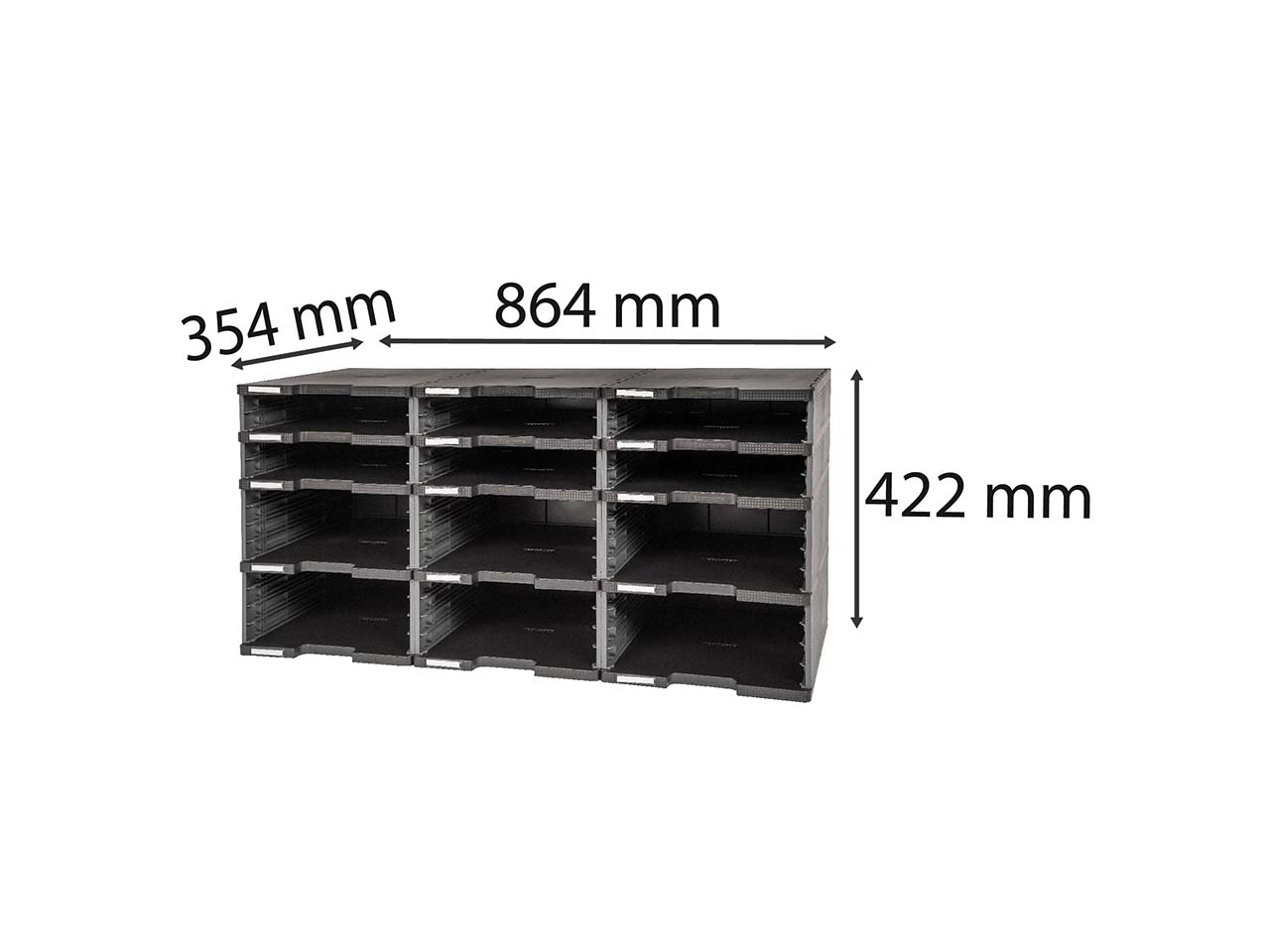 Exacompta Schubladenbox Modulodoc "ECOBlack", DIN A4+, 12 Fächer o. Schub., dunkelgrau
