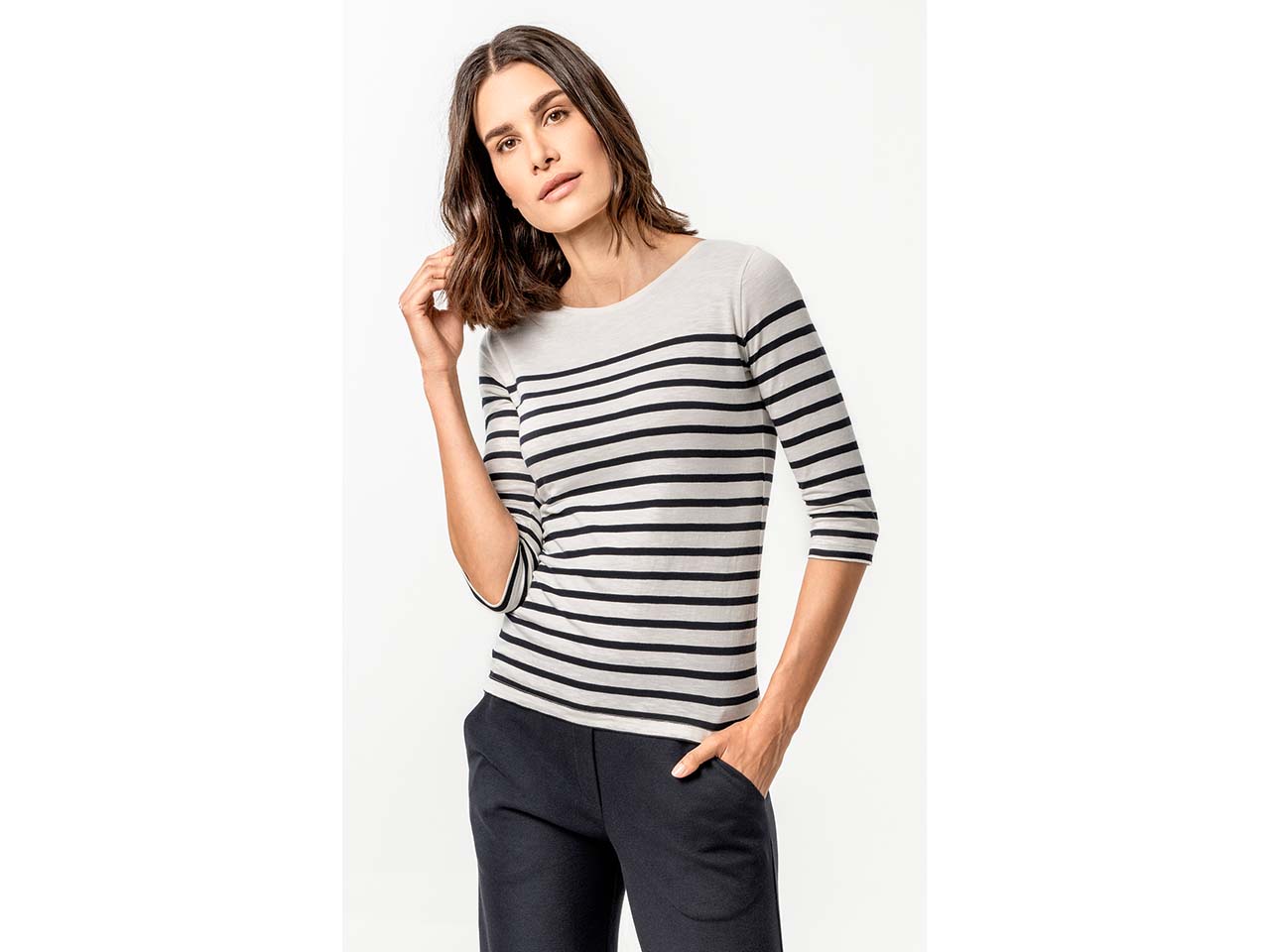 Living Crafts Bio-Damen-T-Shirt "ALEVA" mit 3/4-Arm, chalk/ink blue, Gr. L