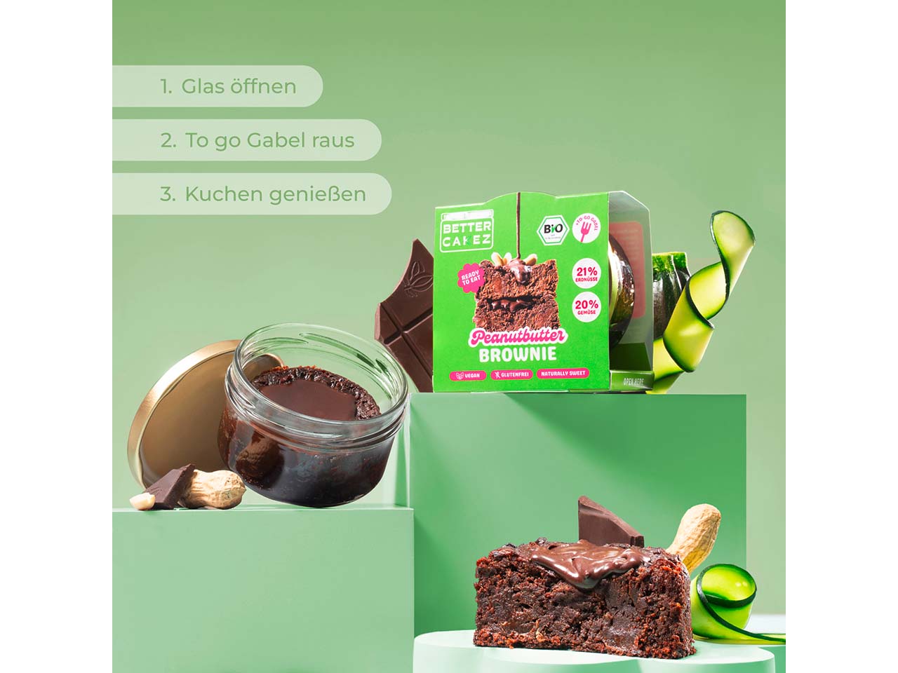 Better Cakez Bio-Kuchen "Peanutbutter Brownie" vegan, im Snack-Glas