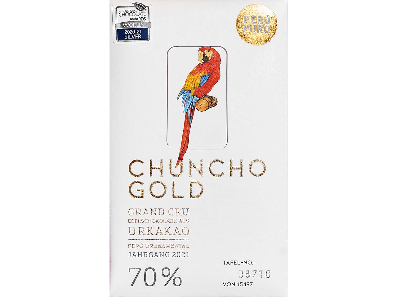 PERÚ PURO Bio Zartbitterschokolade "CHUNCHO GOLD Grand Cru" 70 % Kakao, 70 g
