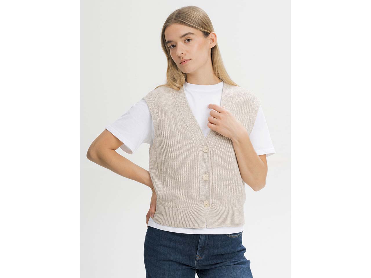 MELA Bio-Damen-Strickweste 'BHOJA' ärmellos, cream speckles, Gr. S