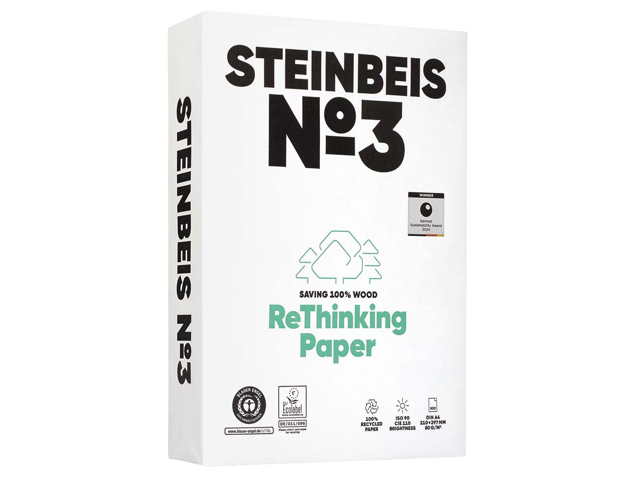 500 Blatt Steinbeis Recycling-Kopierpapier "No.3, PureWhite" DIN A4