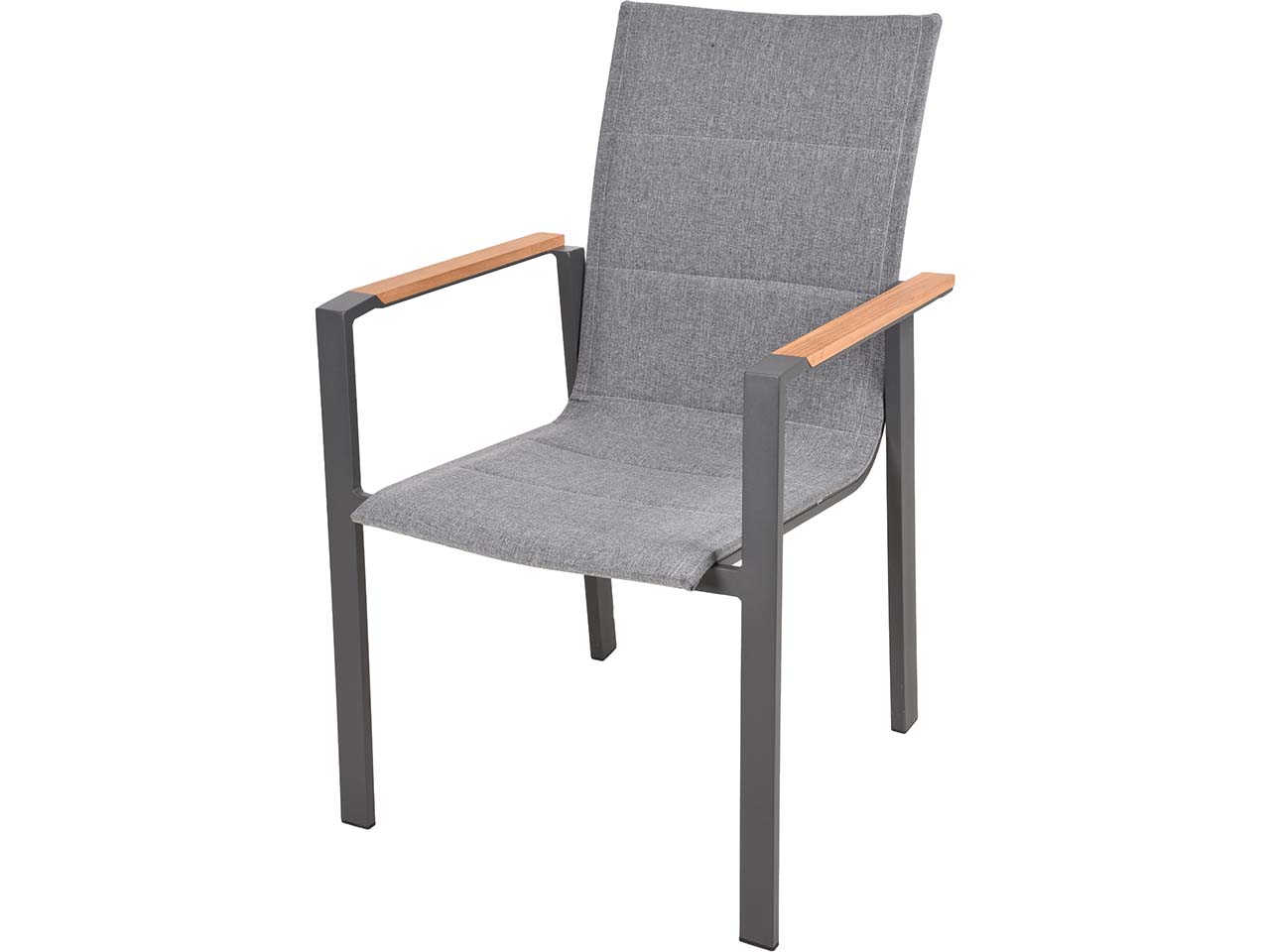 2er Pack Gartenstuhl "DAVINA Typ1" stapelbar, Teak, Alu anthrazit, Textil dunkelgrau