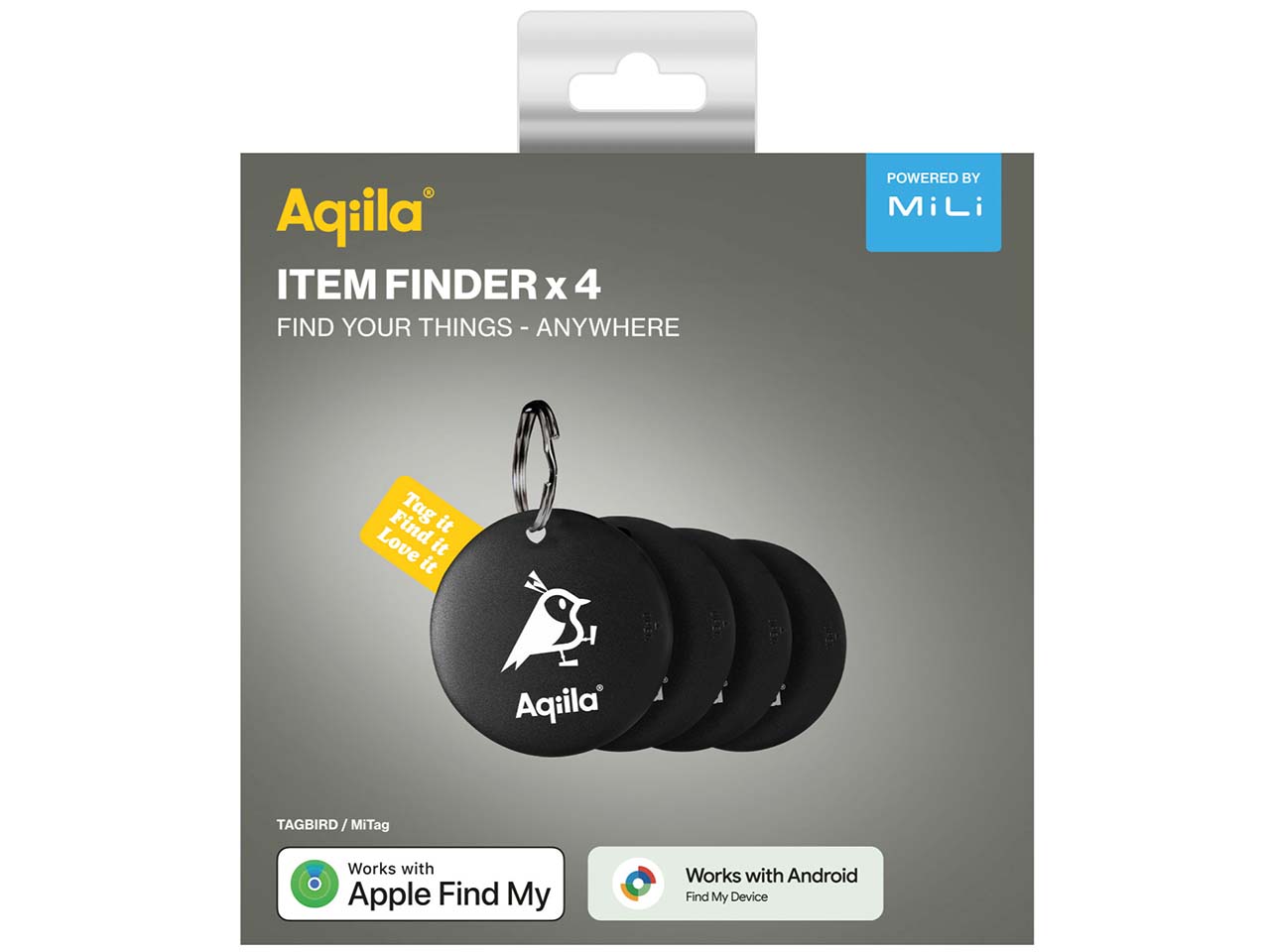 Aqiila Smart-Tracker "Tagbird" für Apple und Android, schwarz, 4 Stk.