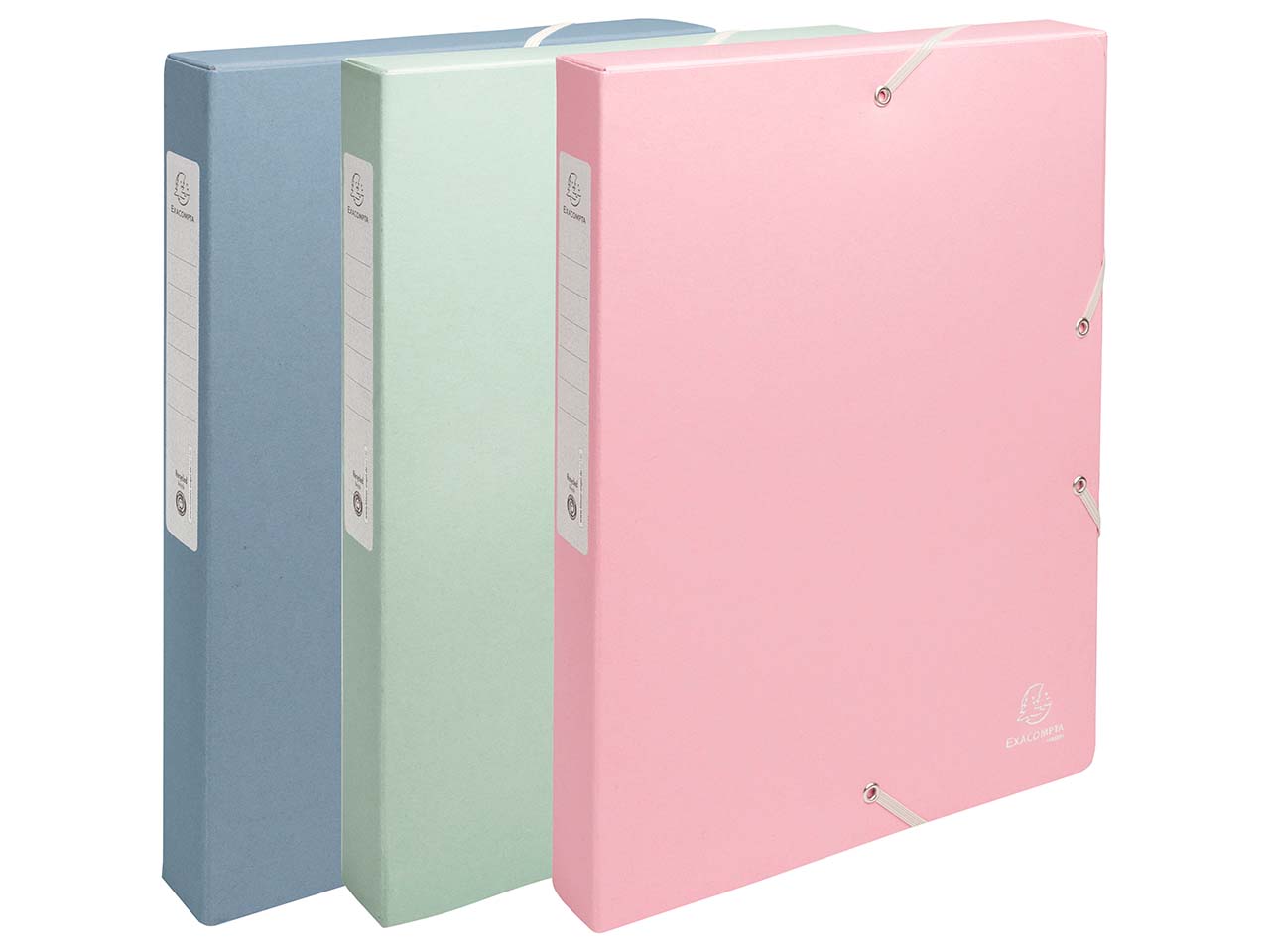 8 Exacompta Archivboxen "Autentik", 600 g/m², DIN A4, Gummizug, RB 25 mm, sortiert