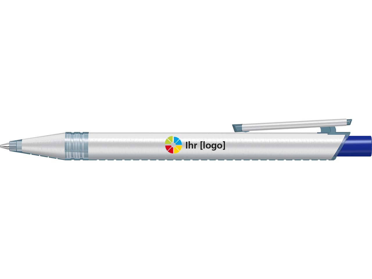 uma Kugelschreiber "recycelt PET PEN ALUMA" mit transparent farbigem Drücker, dunkelblau