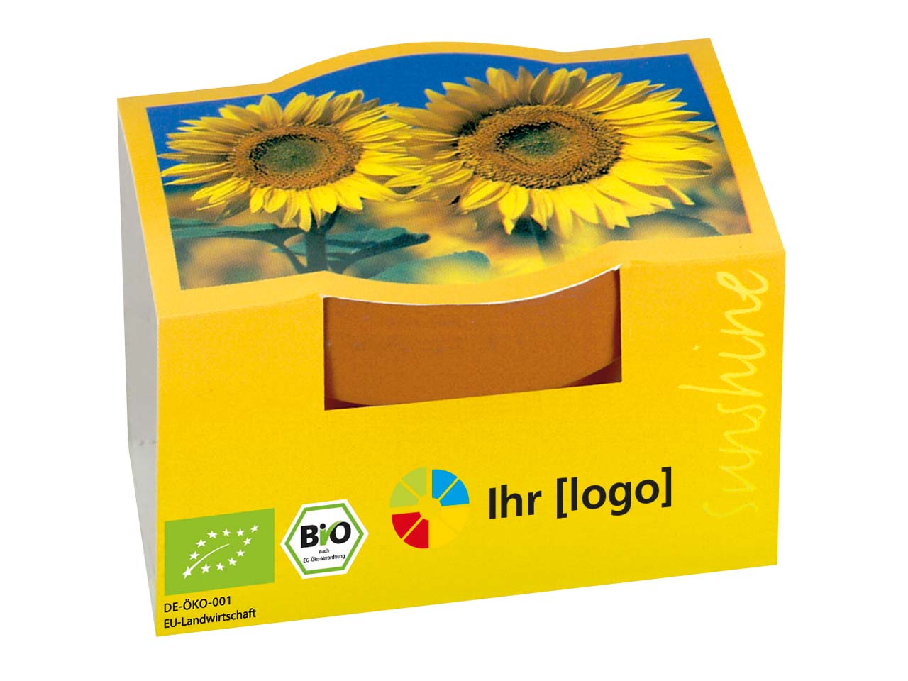 Bio-Mini-Pflanzset 'Sonnenblume' inklusive 1-4 farbigem Aufdruck