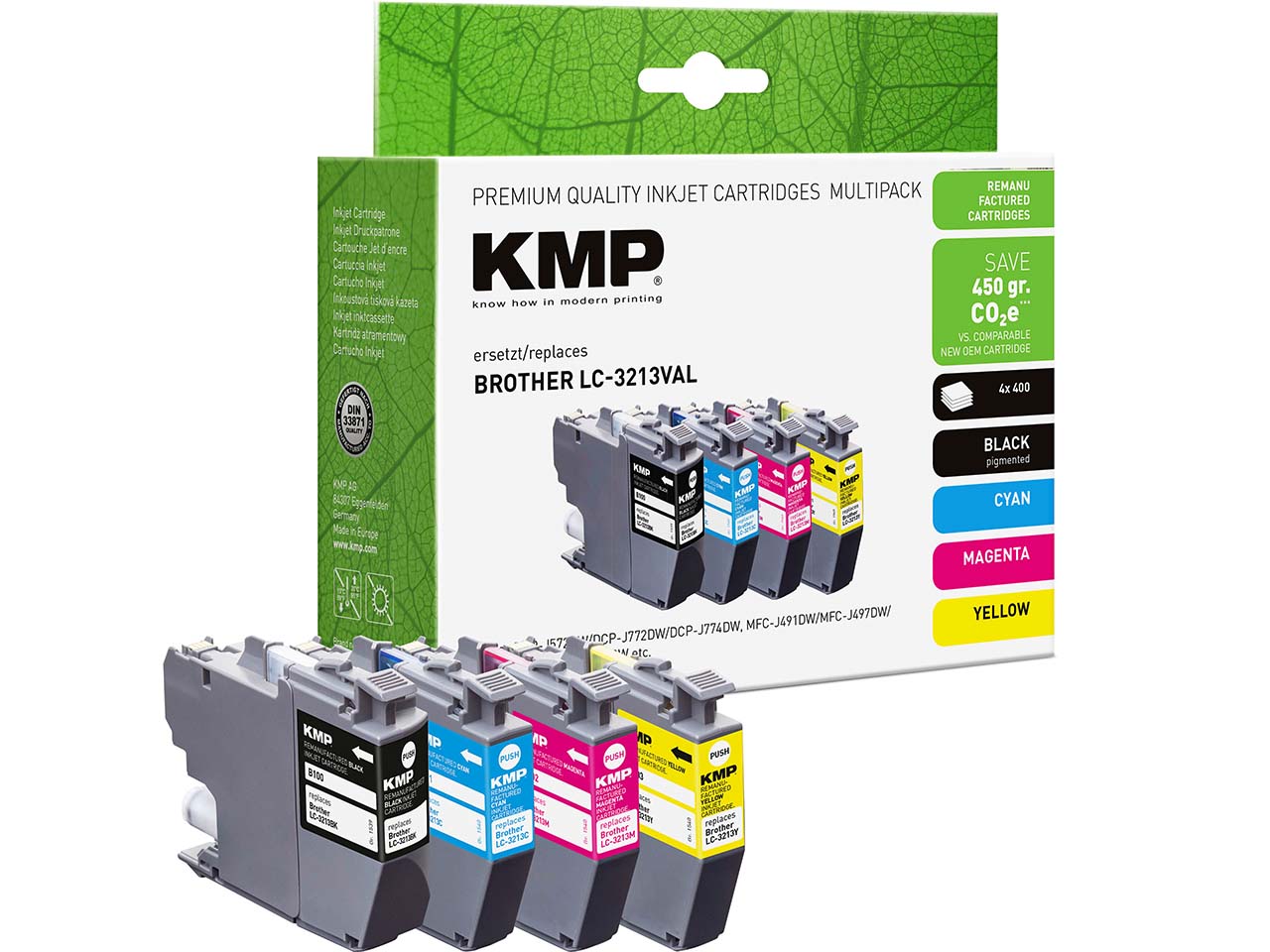 KMP Tintenpatrone ersetzt Brother LC-3213BK/C/M/Y schwarz, cyan, magenta, gelb 4er-Set
