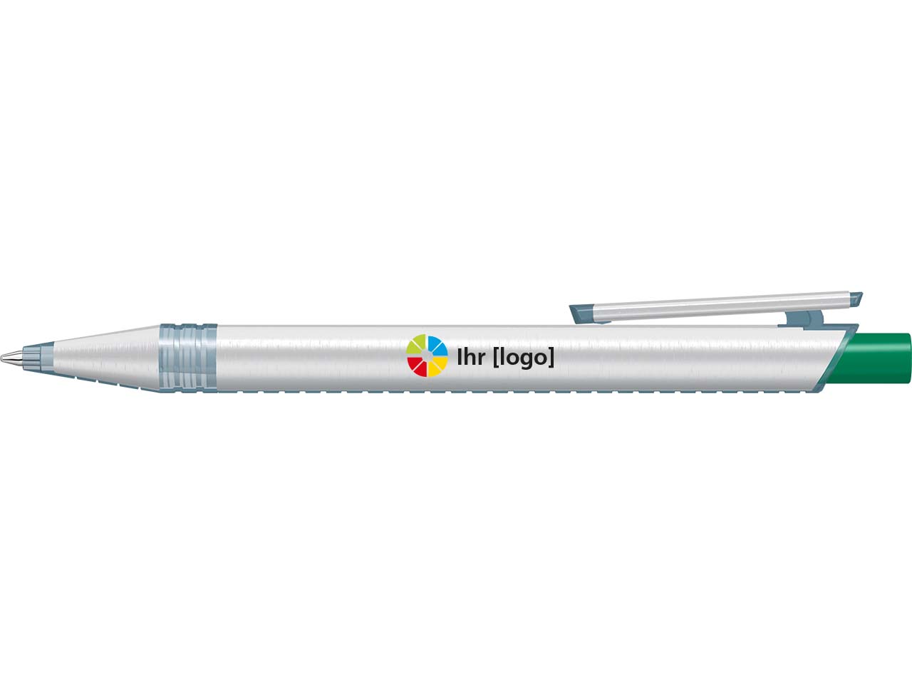uma Kugelschreiber "recycelt PET PEN ALUMA" mit transparent farbigem Drücker, dunkelgrün