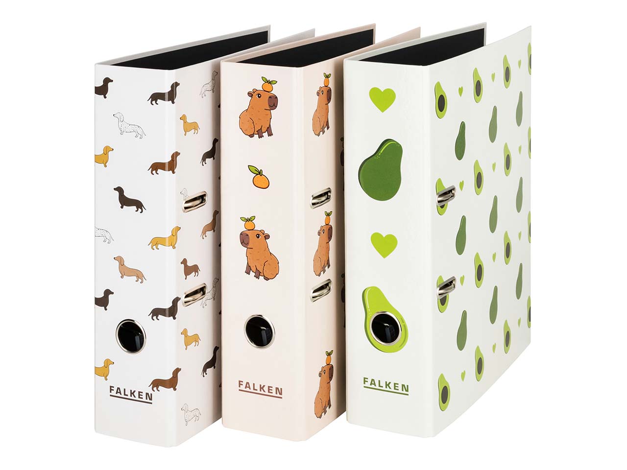 6 Falken Motivordner, DIN A4, sortiert - Avocado, Capybara, Dachshund