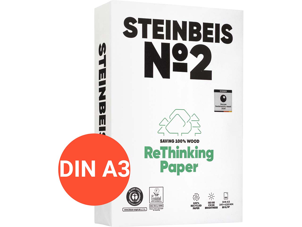 500 Blatt Steinbeis Recycling Kopierpapier "No.2, TrendWhite" DIN A3