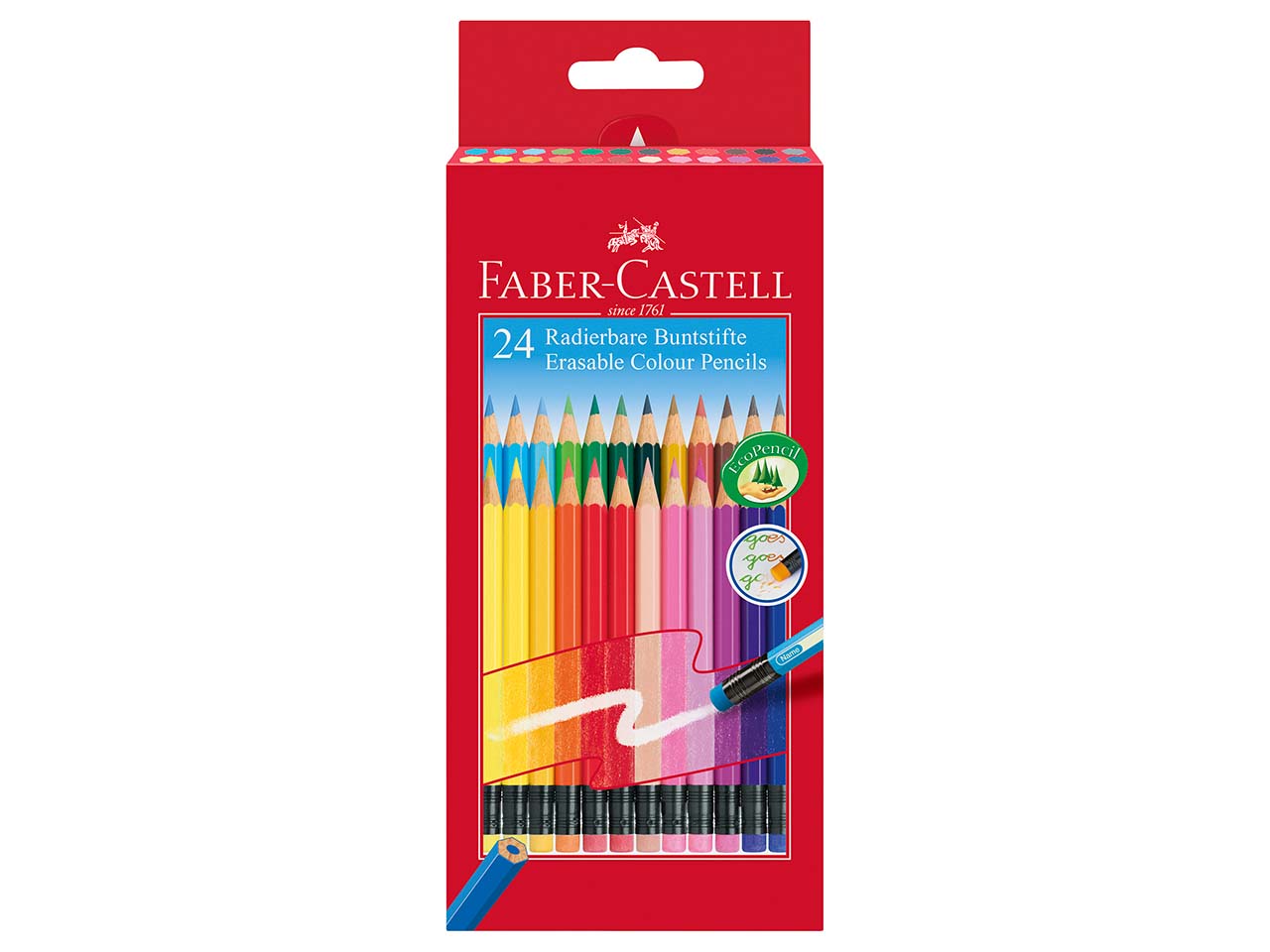 24er-Pack Faber-Castell Buntstifte mit Radierer farbig Sortiert
