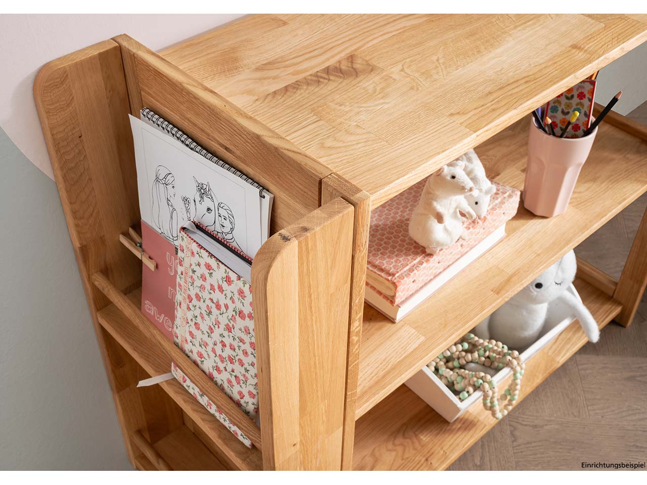 Kinderregal 'Montessori' B90xT38xH75cm, Bücherregal seitlich, Wildeiche geölt