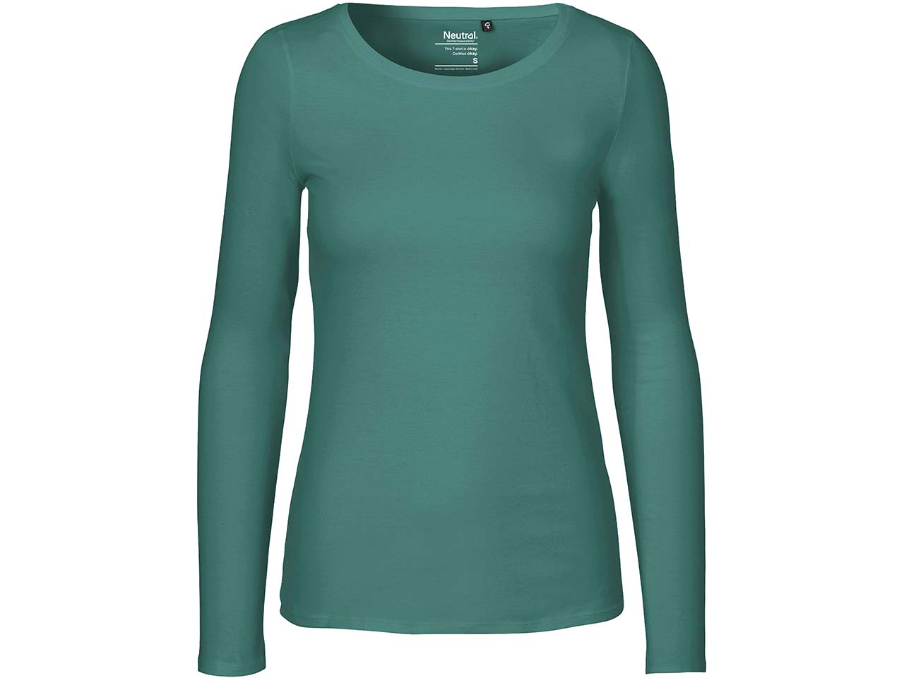 Neutral Bio-Damen-Langarmshirt mit Rundhalsaussschnitt teal, Gr. L