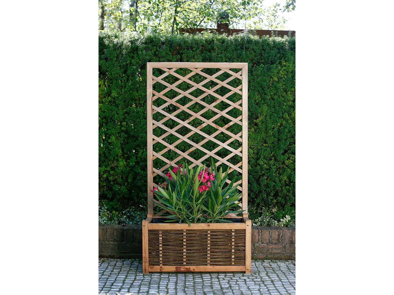 Pflanzkasten aus Lärche und Weide, mit Folie und Rankgitter, B 80 x T 40 x H 40/160 cm
