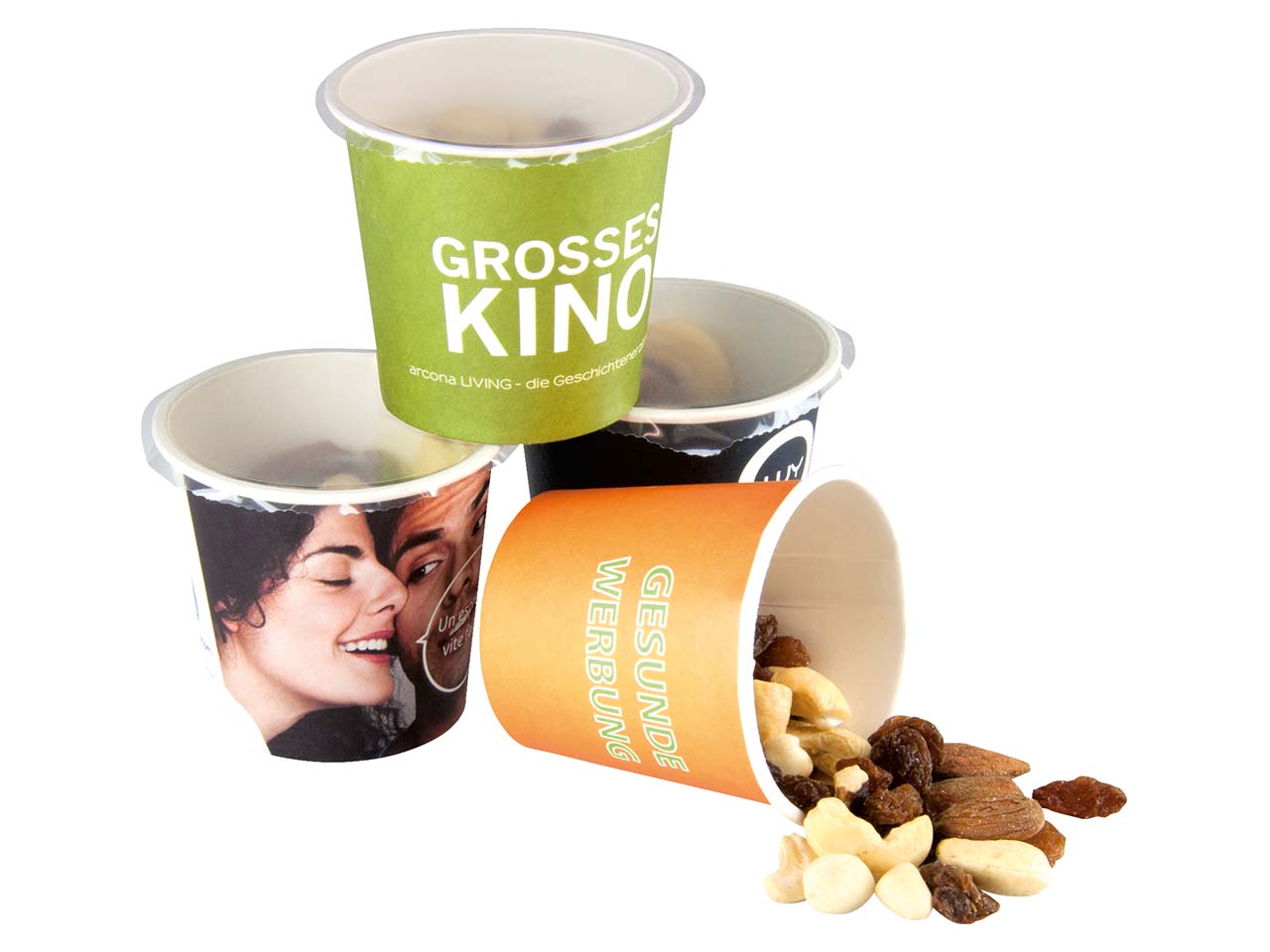 Bio-Snack Studentenfutter 40 g im Snackbecher mini mit individueller 4-farbiger Banderole