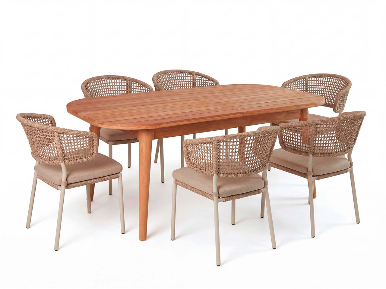 Gartenmöbel-Set "Madera & Spitz" 7-tlg. 1 Tisch 180/240 x 100 cm, 6 Sessel, teak/sand