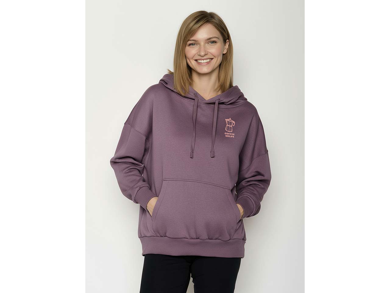 GREENBOMB Bio-Damen-Hoodie 'Espresso' mit Rücken-Print, moorberry, Gr. S