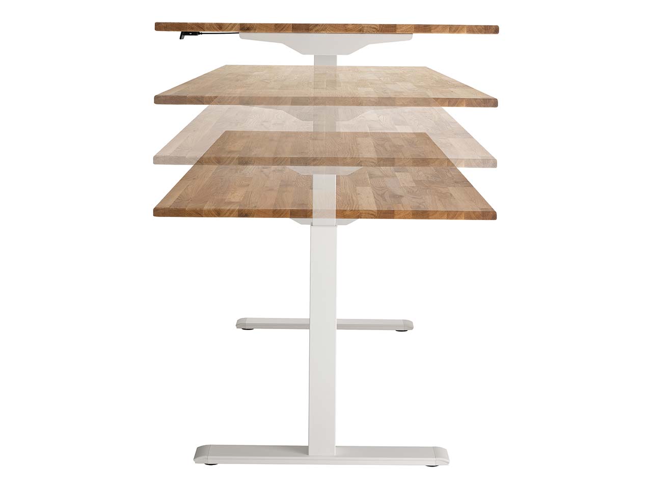 memo Höhenverstellbarer Schreibtisch "ON" weiß, Eiche massiv, B 130 x T 80 cm