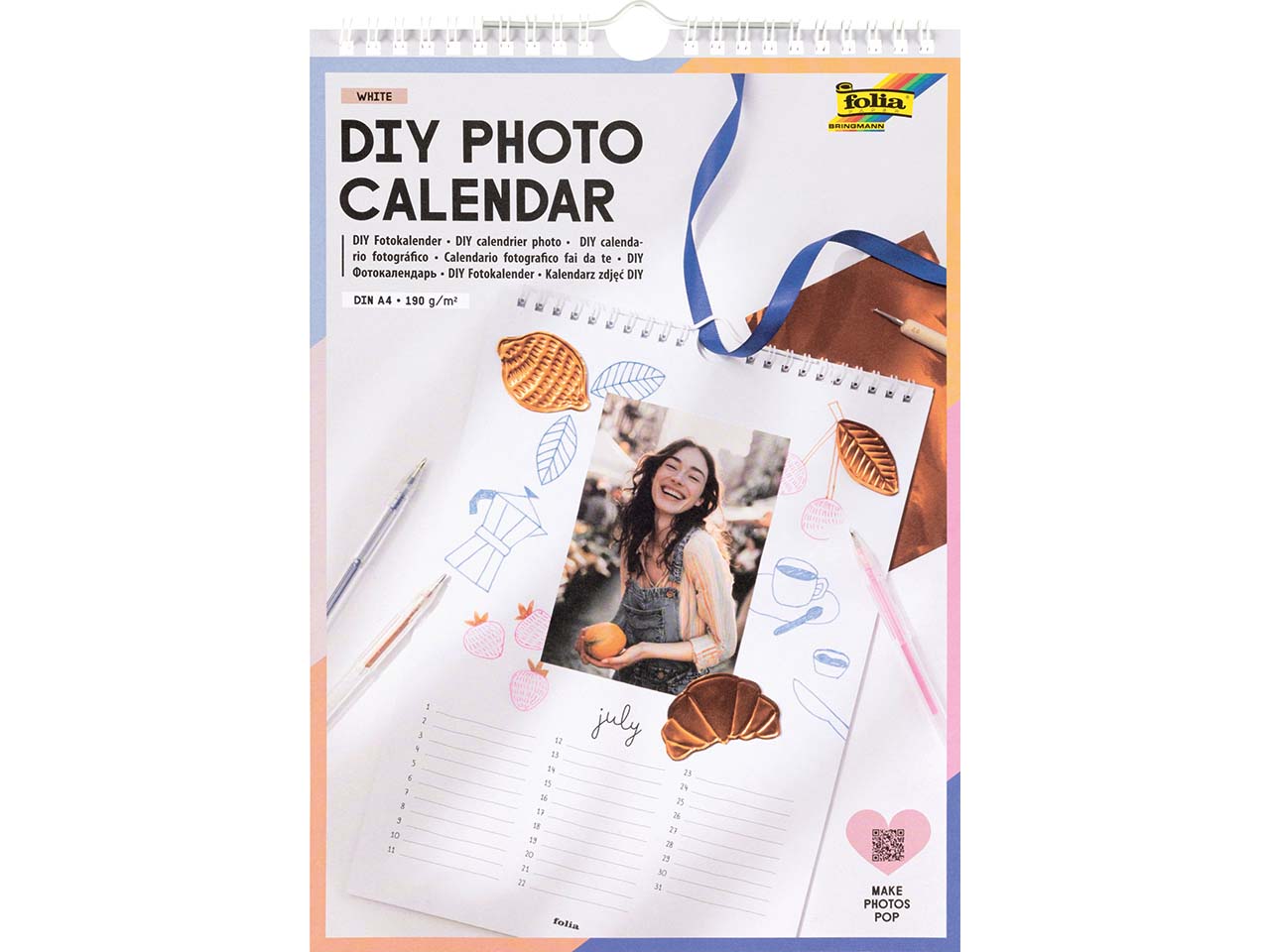 folia Dauerkalender zum Selbstgestalten mit Spiralbindung, DIN A4, 13 Seiten