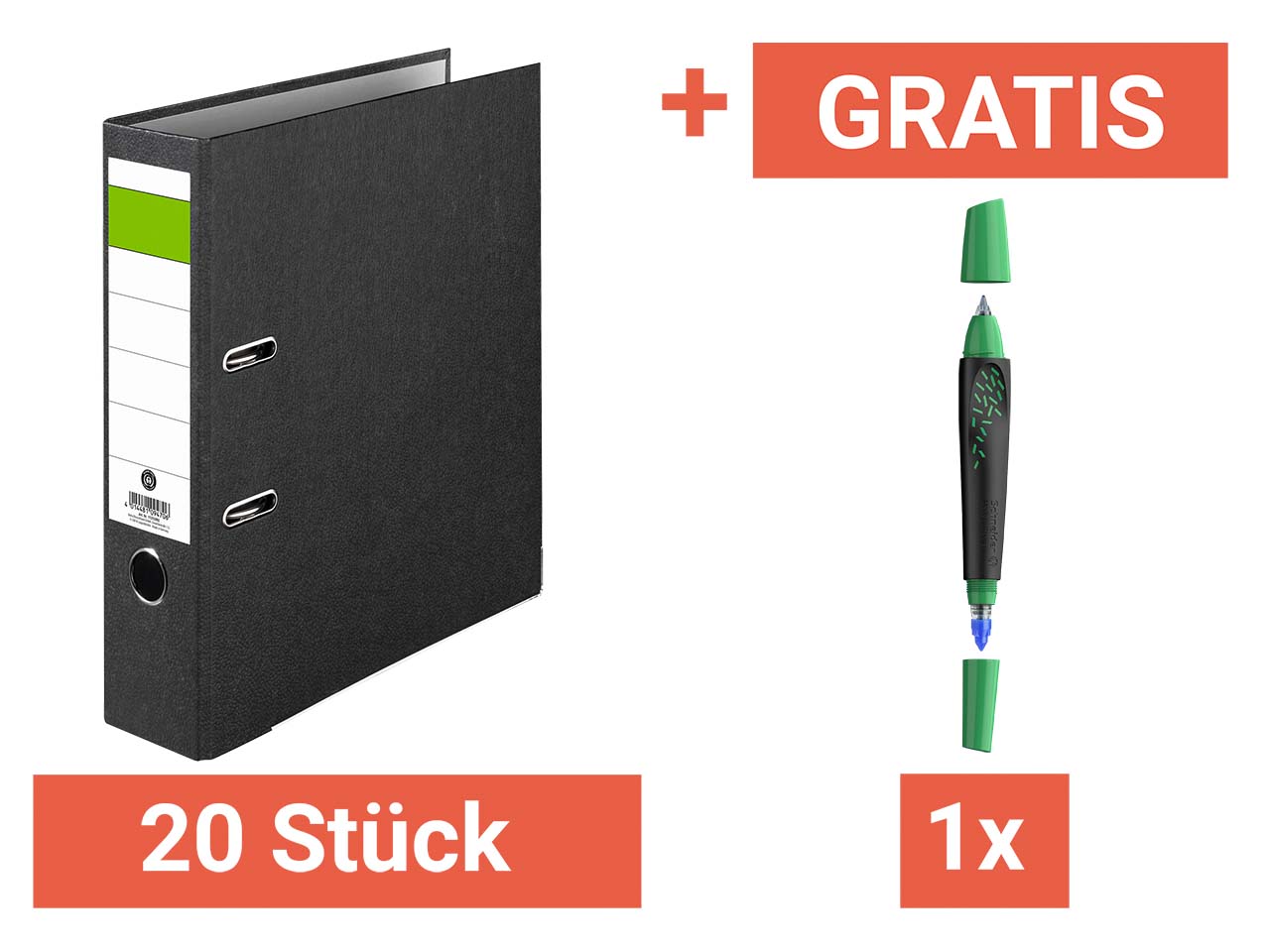 20 x Ordner "Economy" Rückenbreite 8 cm, DIN A4 + GRATIS Schneider Tintenroller "BREEZE"