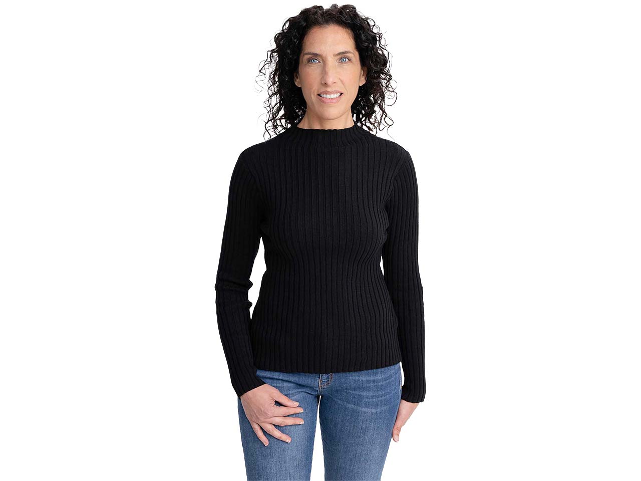 MELA Bio-Damen-Strickpullover 'NAMARI' mit kurzem Stehkragen, schwarz, Gr. L