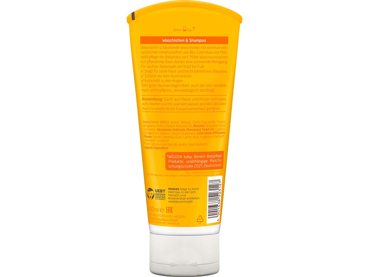 WELEDA Bio-Baby-Waschlotion und Shampoo mit Calendula, 200 ml