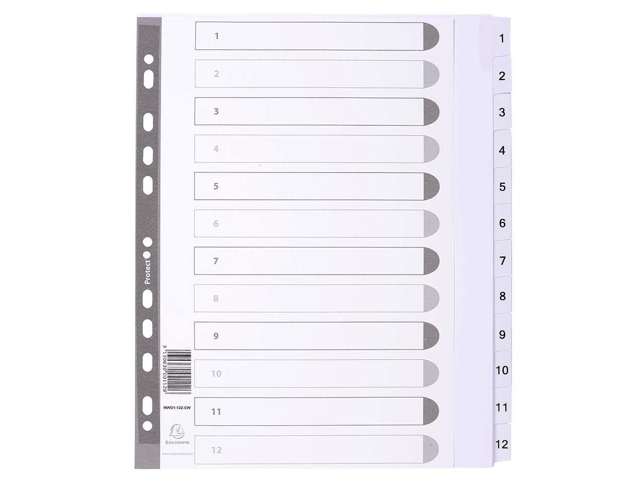25 Exacompta Register, 12 Taben numerisch, 160 g/m², DIN A4 Maxi, weiß
